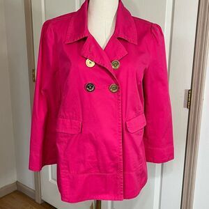 Juicy Couture Pink Blazer Double Breasted Gold Button‎ Trench Jacket Pea Coat M